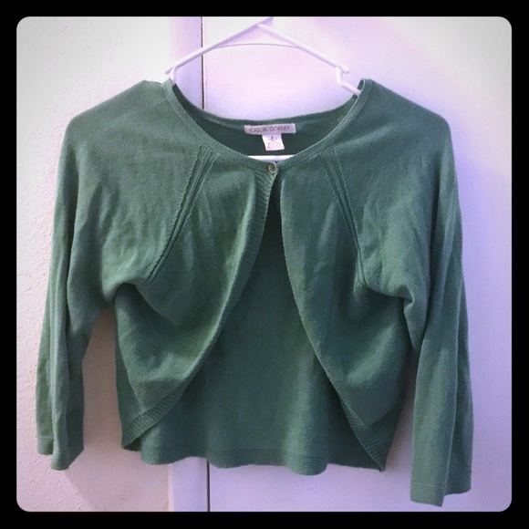 Green Half Sleeve Bolero Shrug Sweater 50s Style with Button Size Small - Picture 1 of 4